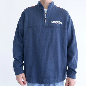 Tommy Bahama New England Patriots Navy Blue Reversible Half Zip Pullover Sweater
